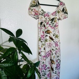 Floral Maxi Dress with Bird Print